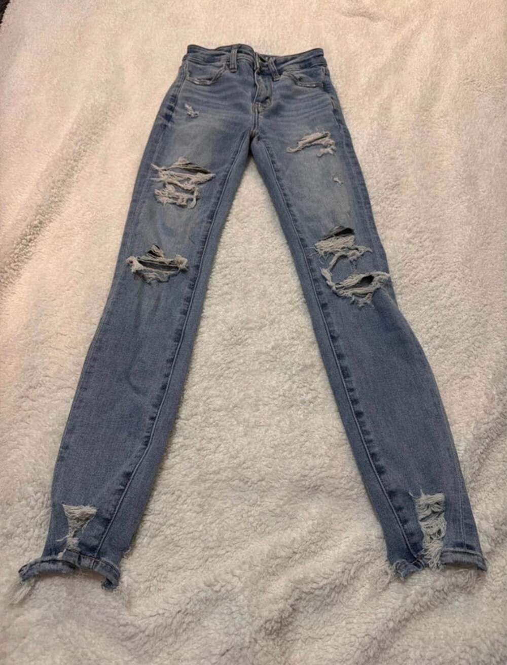 American Eagle Next Level Stretch Hi-Rise Jegging Distressed Light Wash Jeans Si